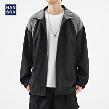 秋季外套 男士秋冬外套 hansca翻領外套男春秋季2024新款拼接痞帥潮牌休閑立領教練夾克男 歷史價格詳細信息