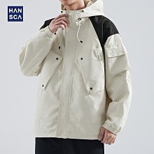 秋季外套 男士秋冬外套 hansca翻領外套男春秋季2024新款拼接痞帥潮牌休閑立領教練夾克男 歷史價格詳細信息