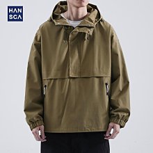 復古工裝 寬松防曬衣 薄外套 男女沖鋒衣 夏季薄款外套  拼接連帽情侶外套 歷史價格詳細信息