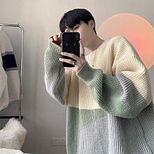 撞色毛衣男2023秋冬季潮牌針織衫冬天寬松羊毛衫圓領加厚保暖線衣男裝毛衣 男士針織衫 歷史價格詳細信息