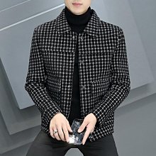 男士新款外套 冬季外套男 秋冬季夾克男士外套翻領休閑韓版商務拼色短款毛呢大衣高級感呢子 歷史價格詳細信息