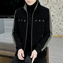 男士新款外套 冬季外套男 秋冬季夾克男士外套翻領休閑韓版商務拼色短款毛呢大衣高級感呢子 歷史價格詳細信息