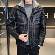 冬季新款男士皮衣皮夾克羽絨服短款狐貍毛領青年修身休閑外套-毛毛男裝 歷史價格詳細信息