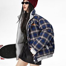 棉服美式雙面穿格紋羽絨棉服外套女冬季加厚設計感小眾派克服情侶棉衣 歷史價格詳細信息