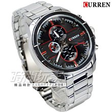 CURREN 仿三眼雅痞格調時尚男錶 高質感 皮革錶帶 防水手錶 石英錶 黑紅 CU8250紅黑【時間玩家】 歷史價格詳細信息
