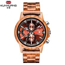 【潮裡潮氣】KUNHANG /昆皇新款運動木表多功能石英男士手錶木頭表大錶盤wood watches1019 歷史價格詳細信息