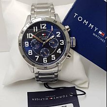 【Tommy Hilfiger】藍框 藍面 三眼日期顯示 紅色秒針 藍色不鏽鋼錶帶(1791789) 歷史價格詳細信息