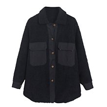JJ mama【黑】秋冬款毛絨女百搭復古大口袋寬鬆單排扣仿羊羔絨襯衫外套 價格比較,價格查詢,歷史價格詳細信息