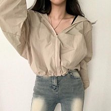 抽繩防曬連帽長袖t卹女裝春季設計感小眾不規則短款辣妹修身上衣 歷史價格詳細信息