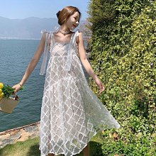 仙法式白色吊帶連衣裙女公主森系海邊度假風蛋糕裙沙灘長裙 歷史價格詳細信息
