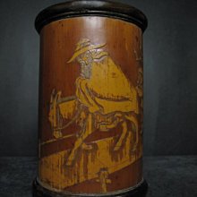 老竹雕◎ 留青薄雕 水鳥荷葉蓮花 筆筒 【 紅仁 款 】 歷史價格詳細信息