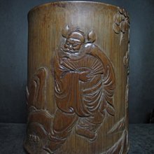 老竹雕◎ 留青薄雕 水鳥荷葉蓮花 筆筒 【 紅仁 款 】 歷史價格詳細信息