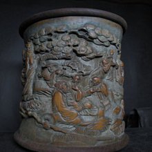 老竹雕◎ 留青薄雕 水鳥荷葉蓮花 筆筒 【 紅仁 款 】 歷史價格詳細信息