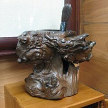 ~求古軒~早期黃楊木刻 松鶴常青 筆筒 歷史價格詳細信息