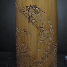 老竹雕◎ 留青薄雕 水鳥荷葉蓮花 筆筒 【 紅仁 款 】 歷史價格詳細信息