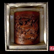 老竹雕◎ 留青薄雕 水鳥荷葉蓮花 筆筒 【 紅仁 款 】 歷史價格詳細信息