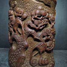 老竹雕◎ 留青薄雕 水鳥荷葉蓮花 筆筒 【 紅仁 款 】 歷史價格詳細信息