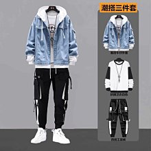 現貨熱銷-生活百貨牛仔外套男款春季韓版潮流寬松運動一套衣服2021帥氣套裝休閑夾克#hgj 歷史價格詳細信息