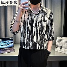 男夏季男士短袖麻襯衫七分寬松中國風男裝中年休閑外套上衣大碼男束腳褲休閒短褲短t恤襯衫甲 歷史價格詳細信息