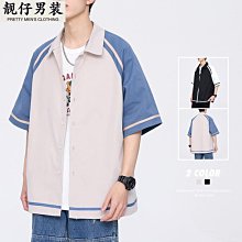 短袖襯衫男士t恤夏季2023港風潮流新款休閑痞帥男生大碼半袖襯衣-靚仔男裝 歷史價格詳細信息
