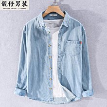 牛仔襯衫男 夏季薄七分袖襯衫 痞帥潮牌工裝襯衣 港風日系寬松外套 男士上衣服 歷史價格詳細信息