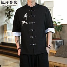 新品 男生棉麻七分袖襯衫 港風情侶立領襯衫 M-2XL日系男生襯衫 純色男生七分袖襯衫 男襯衣罩衫 男士襯衫外套 休閒襯 歷史價格詳細信息