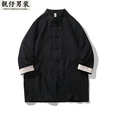 春夏季唐裝男襯杉棉麻長袖上依爺爺亞麻中國風中老年人爸爸裝漢輻 歷史價格詳細信息