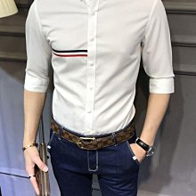 七分袖襯衫男夏季韓版潮流修身棉休閒五分中袖襯衣薄款純色寸衫 歷史價格詳細信息