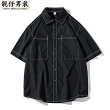 2023新款夏季男士半袖襯衫時尚休閑翻領中年男裝格子短袖襯衣開衫-靚仔男裝 歷史價格詳細信息