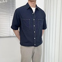 能盟褶皺口袋簡約休閑襯衫男中袖口袋日系男裝純色短袖襯衣2352-靚仔男裝 歷史價格詳細信息