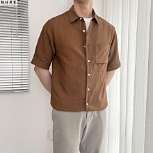 能盟褶皺口袋簡約休閑襯衫男中袖口袋日系男裝純色短袖襯衣2352-靚仔男裝 價格比較,價格查詢,歷史價格詳細信息