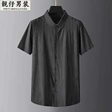 夏季新款方領條紋亞麻五分袖襯衫 休閑寬松簡約男士襯衫 廠家2672-靚仔男裝 歷史價格詳細信息
