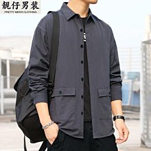 100%純棉工裝襯衫男休閑寬松潮流春秋款襯衣男士長袖外套大碼上衣-靚仔男裝 歷史價格詳細信息
