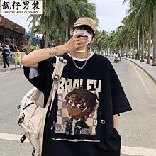 港風男裝2023夏季新款情侶中性短袖T恤男女寬松印花上衣學生棉t恤-靚仔男裝 歷史價格詳細信息