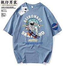 NASA聯名卡通棉短袖t恤男女同款夏款潮牌寬松圓領五分袖情侶裝【台灣公司免稅開發票】 歷史價格詳細信息
