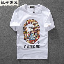 夏季潮牌夜光鯊魚拼色t恤男女情侶款休閑短袖-靚仔男裝 歷史價格詳細信息