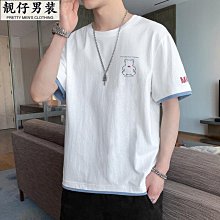 短袖T恤男士新款夏季棉男裝寬鬆潮流半袖體恤上衣打底衫男個性男裝男性服飾休閒服裝-正正男裝 歷史價格詳細信息