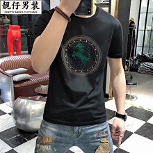 男士燙鉆短袖t恤男夏季潮流寬松大碼半截袖體恤衫歐洲站新款上衣-靚仔男裝 歷史價格詳細信息