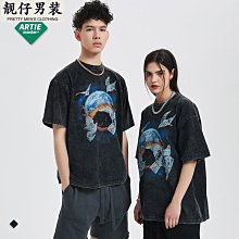 ARTIE男裝丨磨邊做舊電鋸人動漫卡通印花T恤炒雪花復古短袖T恤 歷史價格詳細信息
