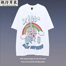 TKPA原宿街頭復古人像卡通短袖男女oversize水洗做舊寬松T恤-靚仔男裝 歷史價格詳細信息