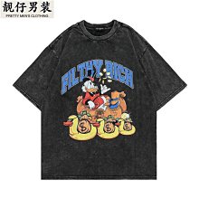 夏季潮流印花卡通狼男t恤時尚o領休閒短袖舒適嘻哈街頭超大t恤【滿299元發貨】 歷史價格詳細信息