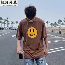 Drew笑臉高街美式潮牌寬松女春夏季新款半袖情侶短袖T恤男女大碼-靚仔男裝 歷史價格詳細信息