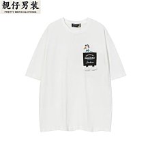 卡通五分袖T恤男士短袖INS潮流夏季港風寬松連帽衫青少年棉上衣服 歷史價格詳細信息