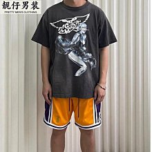 美式休閑印花打底T恤男夏季潮牌寬松字母印花圓領短袖女衣服-正正男裝 歷史價格詳細信息