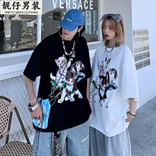 短袖t恤男寬松潮牌卡通小標印花休閑百搭衣服潮流ins重磅純棉半袖-靚仔男裝 歷史價格詳細信息