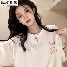 Drew笑臉高街美式潮牌寬松女春夏季新款半袖情侶短袖T恤男女大碼-靚仔男裝 歷史價格詳細信息