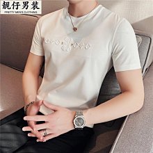 時尚男裝短袖T恤圓領衫絲光棉冰絲透氣潮男帥氣百搭修身型夏季潮 男短袖t 男裝 歷史價格詳細信息