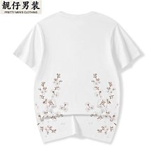 國潮夏季新款寬松短袖T恤男潮流嘻哈加肥加大碼胖子五分袖上男 歷史價格詳細信息