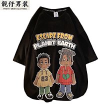 短袖t恤男寬松潮牌卡通小標印花休閑百搭衣服潮流ins重磅純棉半袖-靚仔男裝 歷史價格詳細信息