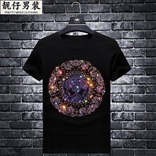 【男裝T恤】短袖t恤.歐洲站短袖t恤男大碼印花體恤絲光棉圓領 半截半袖修身男潮 歷史價格詳細信息